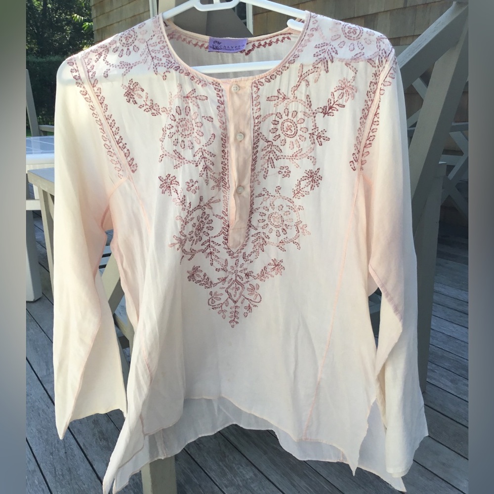Calypso St. Barth Pale Pink Embroidered Tunic 100 Cotton Sz M. Great condition.